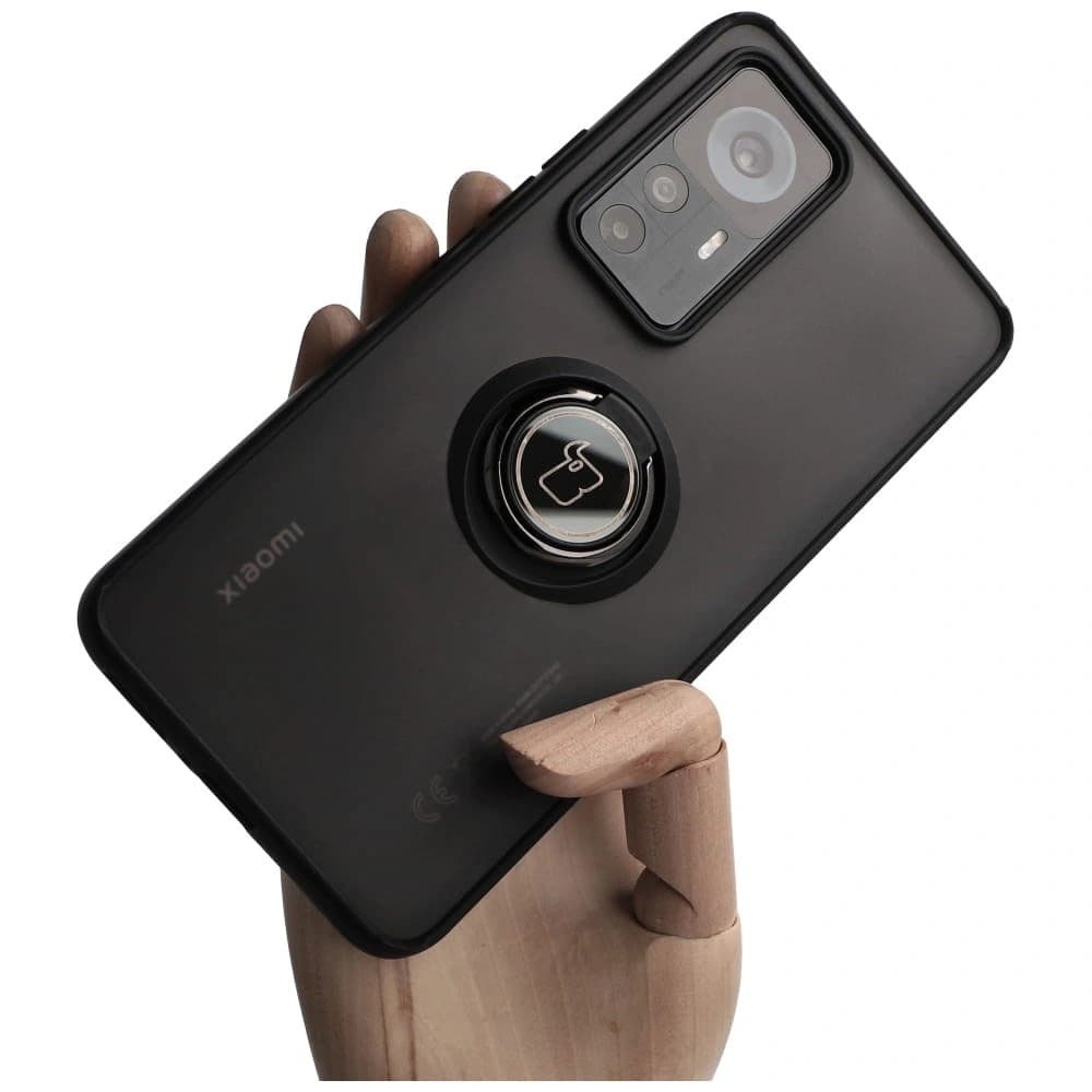 Bizon Case Hybrid Ring Xiaomi 12T / 12T Pro fumuriu cu un cadru negru