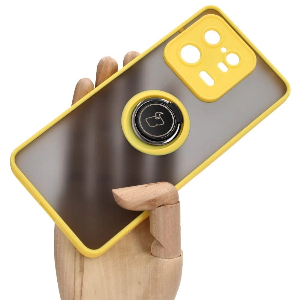 Bizon Case Hybrid Ring Xiaomi 13 Pro smoky with a yellow frame