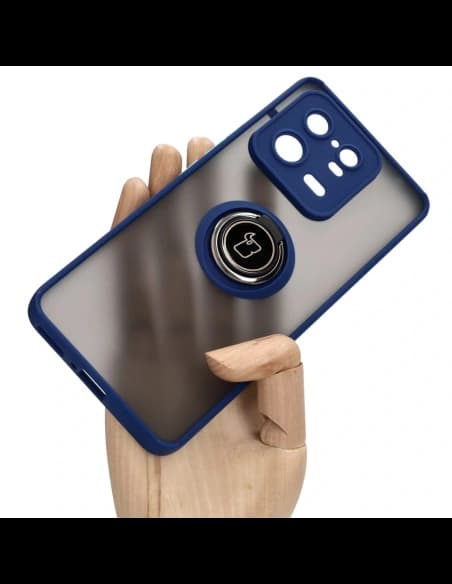 Bizon Case Hybrid Ring Xiaomi 13 Pro smoky with a navy blue frame