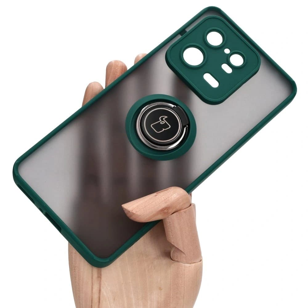 Bizon Case Hybrid Ring Xiaomi 13 Pro smoky with a dark green frame