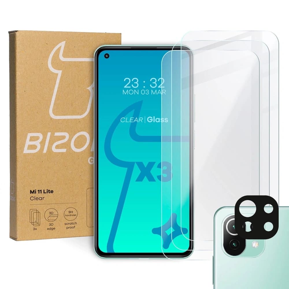 Bizon Glass Clear tempered glass - 3 pcs. + lens glass Xiaomi Mi 11 Lite / 5G / 5G NE