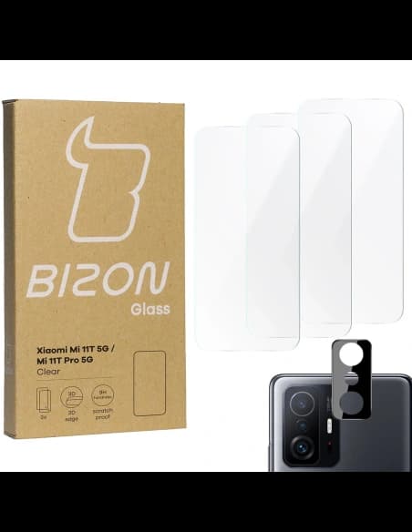 Bizon Glas Klar gehärtetes Glas - 3 Stück. + Linsenglas Xiaomi 11T 5G / 11T Pro 5G