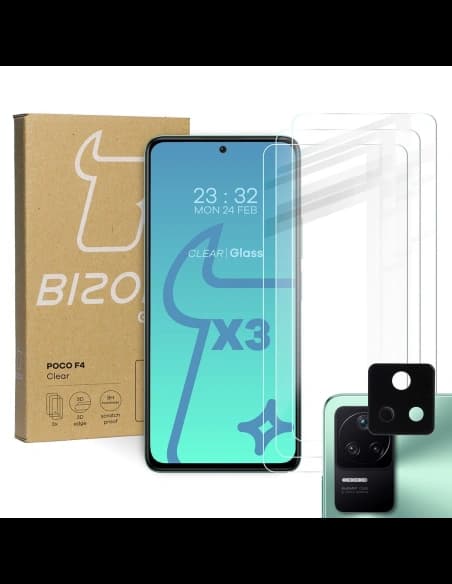 Szkło hartowane Bizon Glass Clear - 3 szt. + obiektyw Xiaomi Poco F4