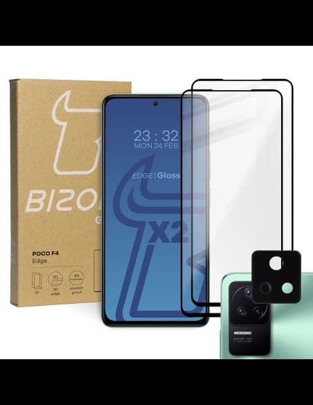 Szkło hartowane Bizon Glass Edge - [2 PACK] + ochrona na obiektyw Xiaomi Poco F4