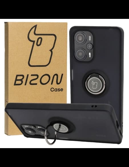 Bizon Case Hybrid Ring Xiaomi Poco F5 rauchig mit einem schwarzen Rahmen