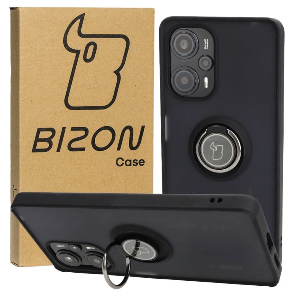Bizon Case Hybrid Ring Xiaomi Poco F5 rauchig mit einem schwarzen Rahmen