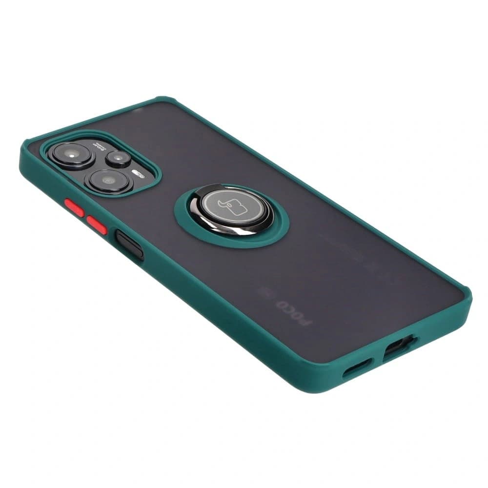 Bizon Case Hybrid Ring Xiaomi Poco F5 rauchig mit einem dunkelgrünen Rahmen - 4