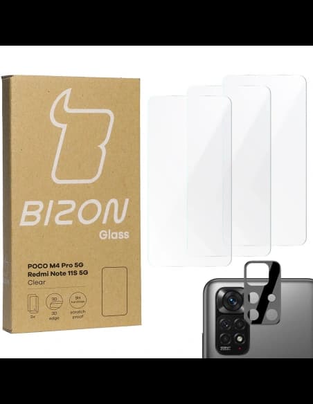 Bizon Glas Klar gehärtetes Glas - 3 Stück. + Linsen Glas Poco M4 Pro 5G / Redmi Note 11S 5G