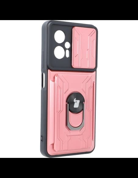 Etui Bizon Case Camshield Card Slot Ring do Xiaomi Poco X4 GT světle růžové