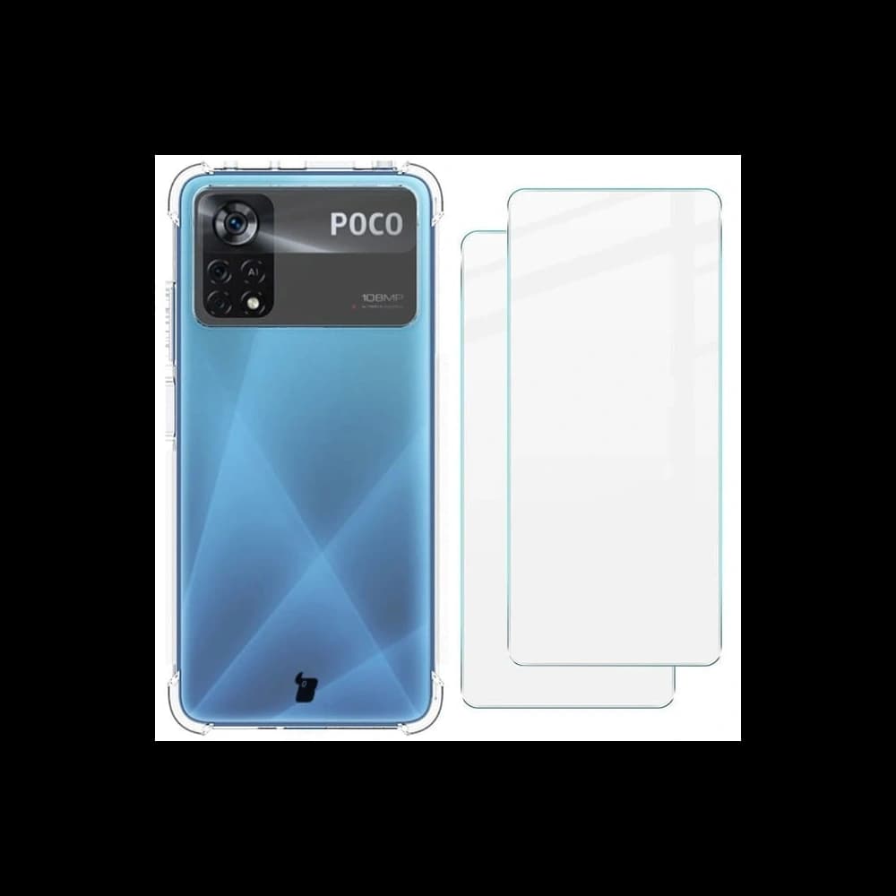 Bizon Case Clear Pack Hülle + 2x Bildschirmglas Xiaomi Poco X4 Pro 5G klar