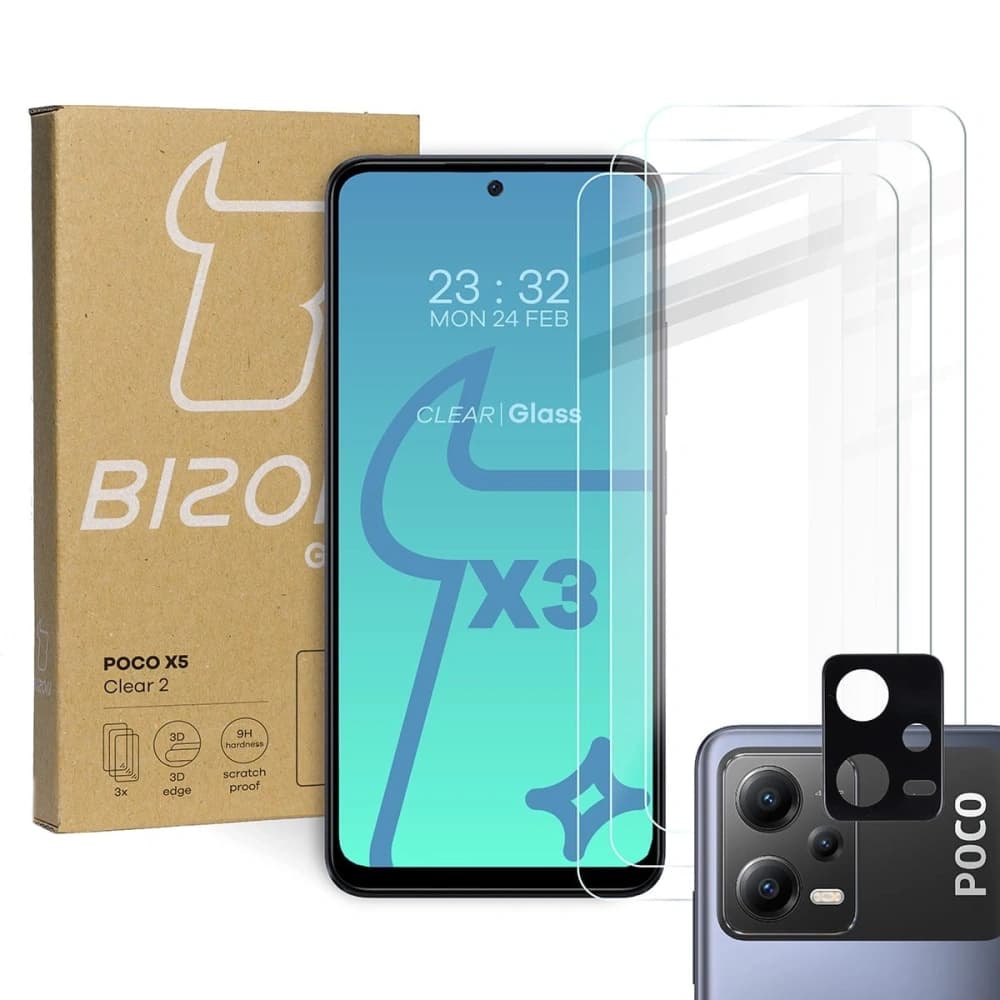 3x üveg a kijelzőhöz + tiszta üveg a kamerához BIZON Clear 2 Poco X5-hoz