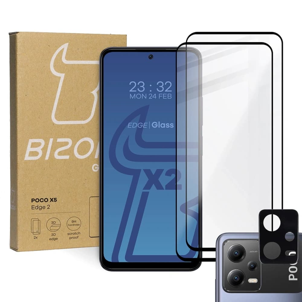 2x üveg a kijelzőhöz + üveg a kamerához BIZON Edge 2 Poco X5-hoz