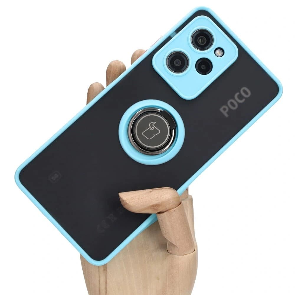 Bizon Case Hybrid Ring Xiaomi Poco X5 Pro fumuriu cu un cadru bleu deschis - 1