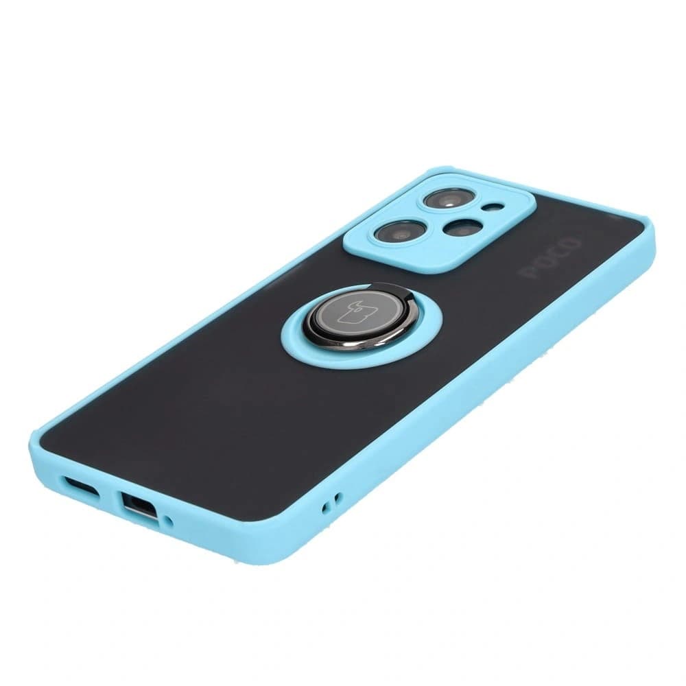 Bizon Case Hybrid Ring Xiaomi Poco X5 Pro fumuriu cu un cadru bleu deschis - 3