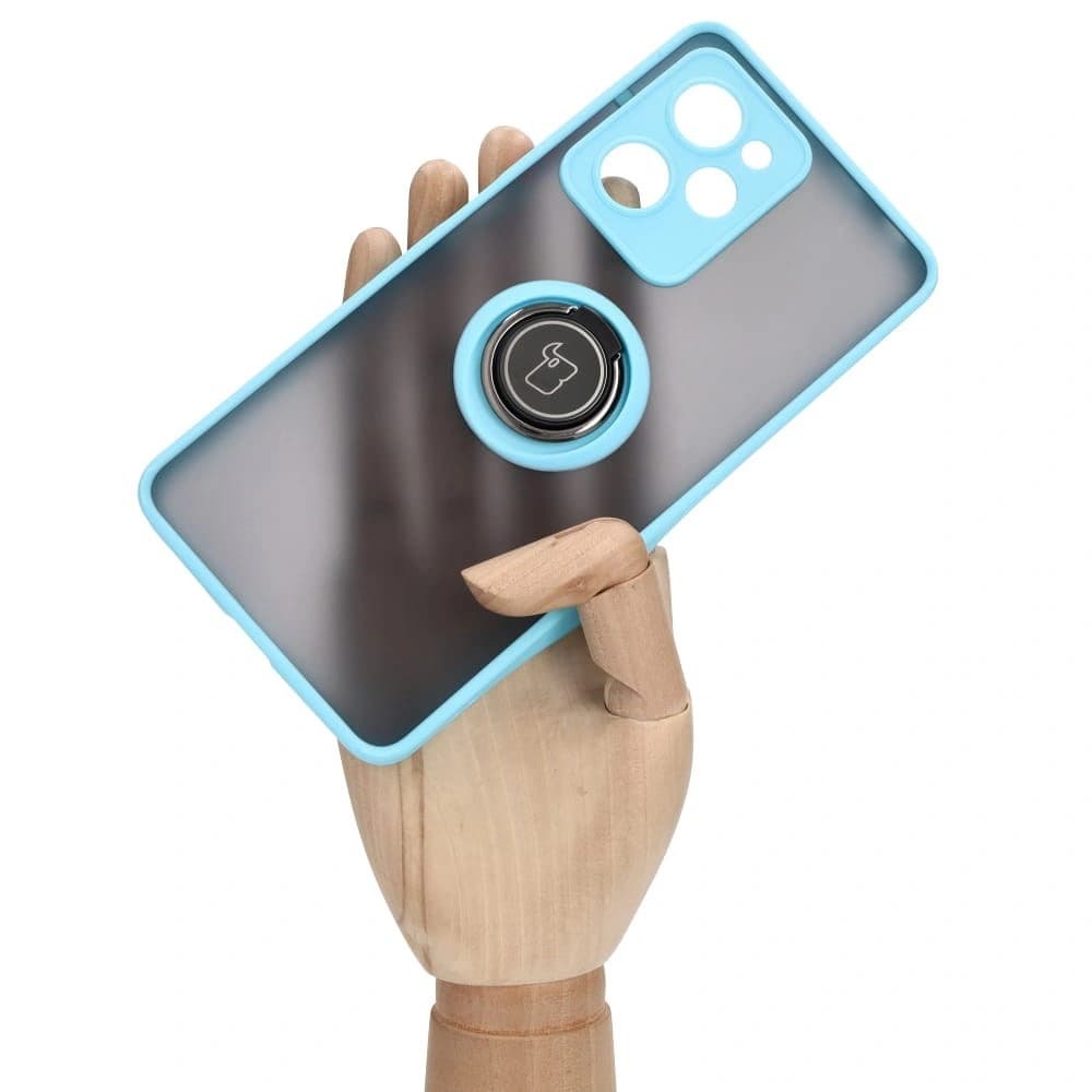 Bizon Case Hybrid Ring Xiaomi Poco X5 Pro fumuriu cu un cadru bleu deschis - 6