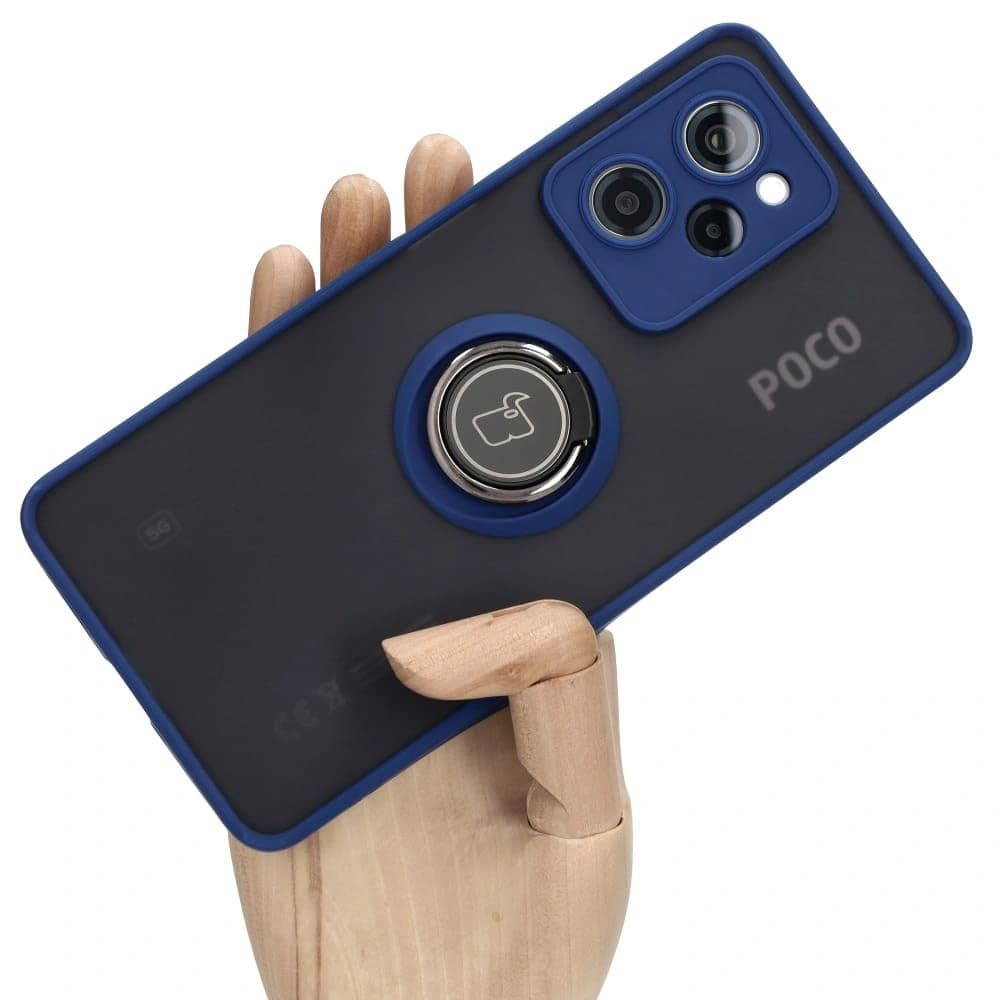 Bizon Case Hybrid Ring Xiaomi Poco X5 Pro fumuriu cu un cadru albastru marin - 1
