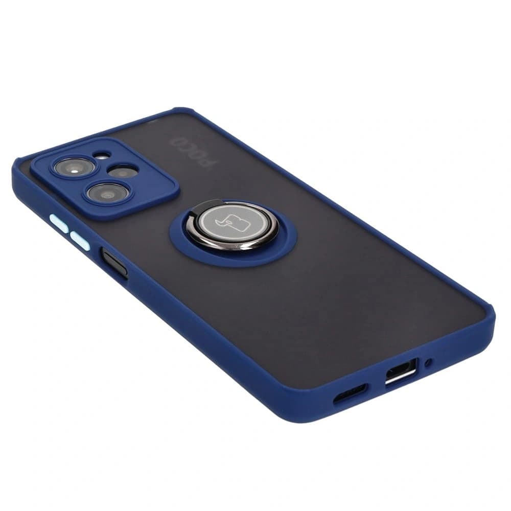 Bizon Case Hybrid Ring Xiaomi Poco X5 Pro fumuriu cu un cadru albastru marin - 4