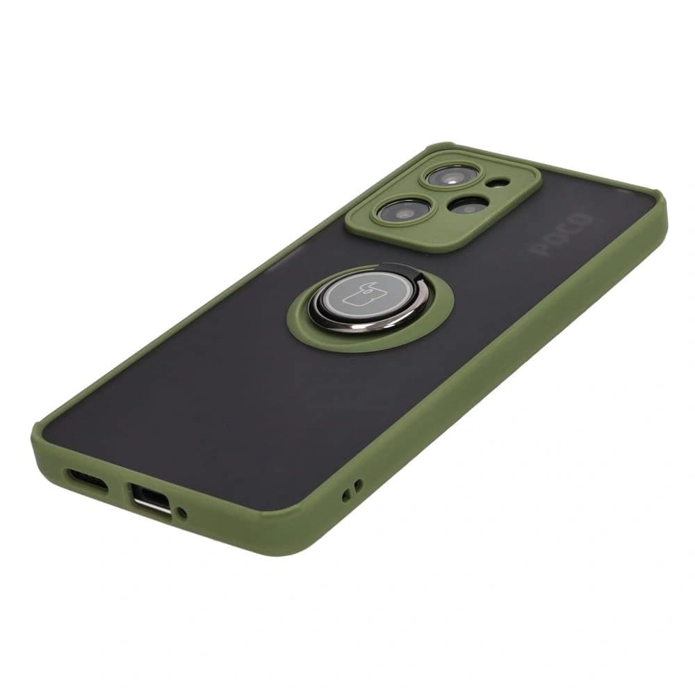 Bizon Case Hybrid Ring Xiaomi Poco X5 Pro fumos cu un cadru verde - 3
