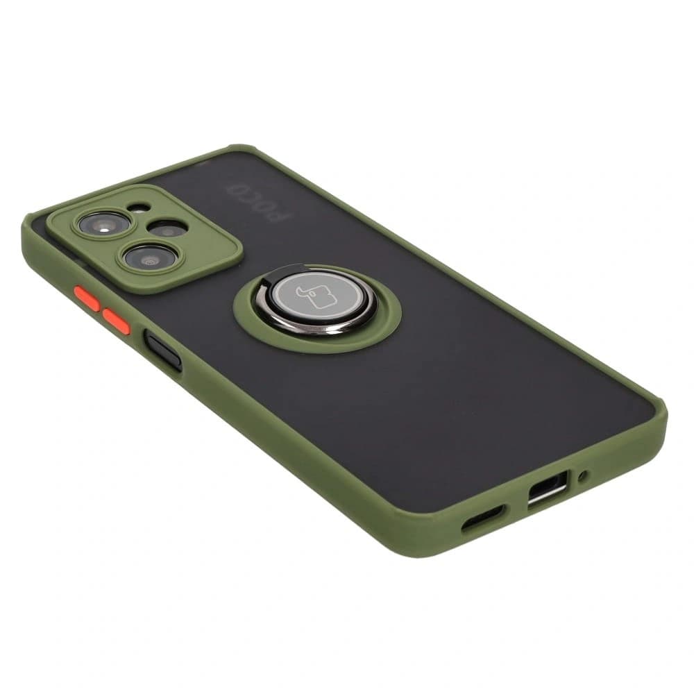 Bizon Case Hybrid Ring Xiaomi Poco X5 Pro fumos cu un cadru verde - 4