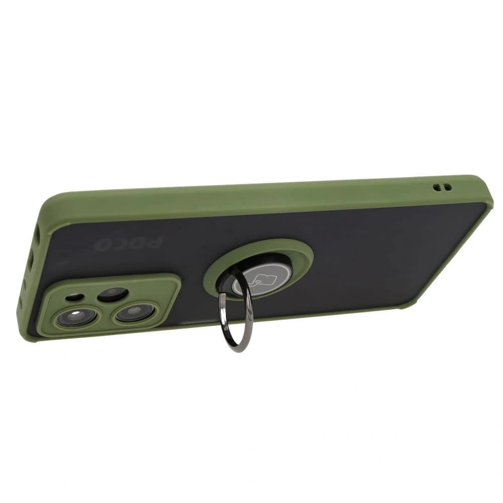 Bizon Case Hybrid Ring Xiaomi Poco X5 Pro fumos cu un cadru verde - 5