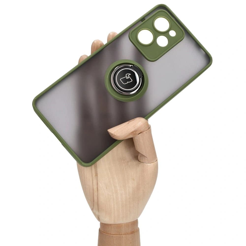 Bizon Case Hybrid Ring Xiaomi Poco X5 Pro fumos cu un cadru verde - 6