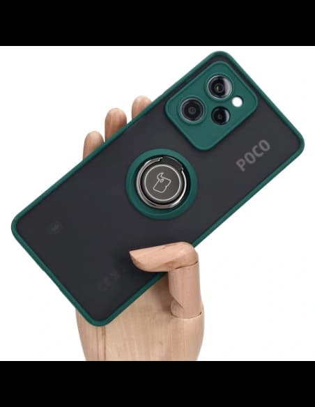Bizon Case Hybrid Ring Xiaomi Poco X5 Pro fumuriu cu un cadru verde închis