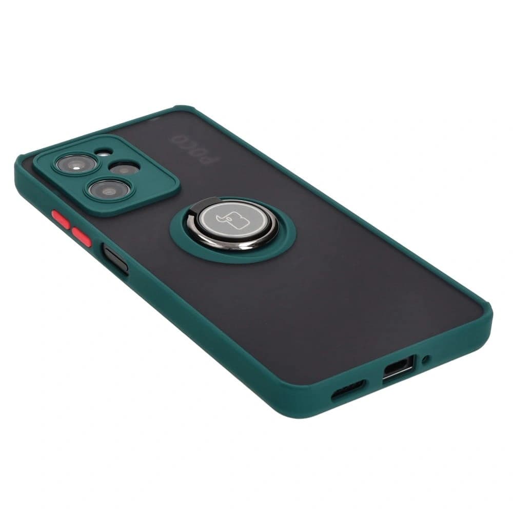 Bizon Case Hybrid Ring Xiaomi Poco X5 Pro fumuriu cu un cadru verde închis - 4