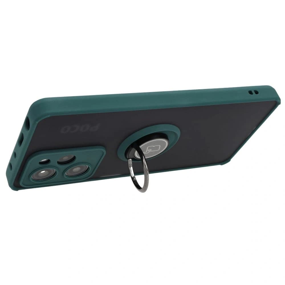 Bizon Case Hybrid Ring Xiaomi Poco X5 Pro fumuriu cu un cadru verde închis - 5