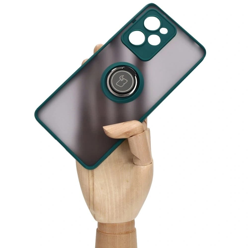 Bizon Case Hybrid Ring Xiaomi Poco X5 Pro fumuriu cu un cadru verde închis - 6