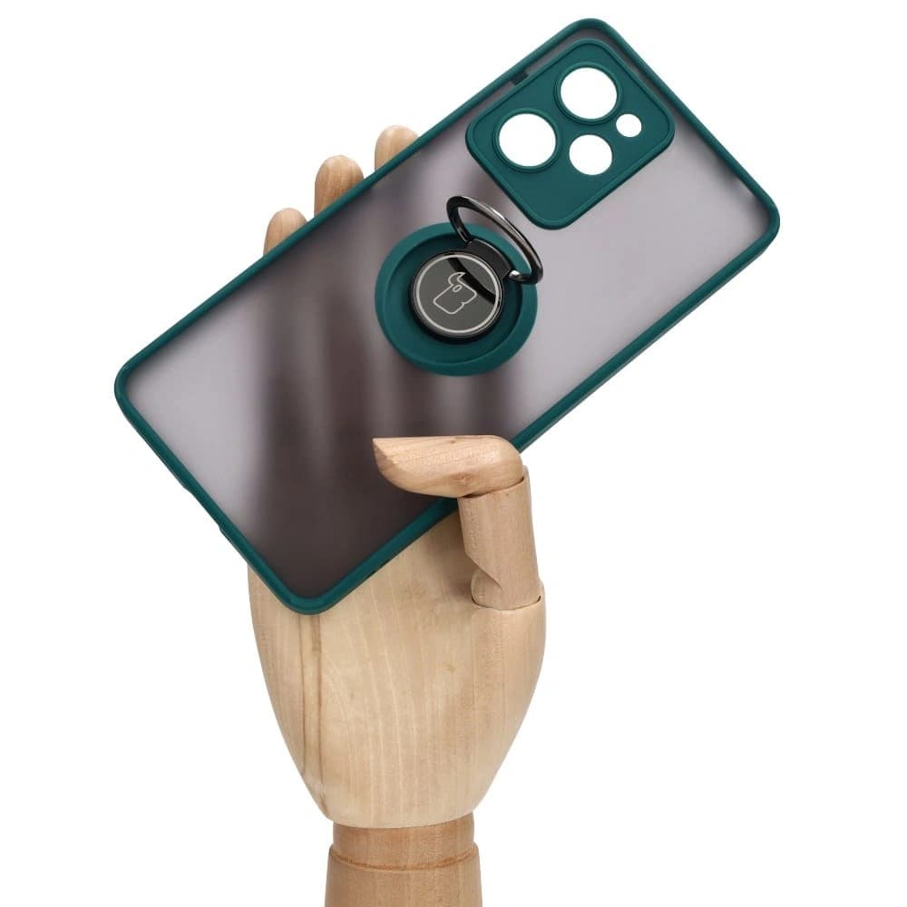 Bizon Case Hybrid Ring Xiaomi Poco X5 Pro fumuriu cu un cadru verde închis - 7