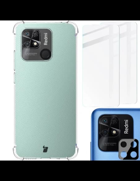Bizon Case Clear Pack tok + 2x kijelző üveg + lencse üveg Xiaomi Poco C40/Redmi 10C átlátszó