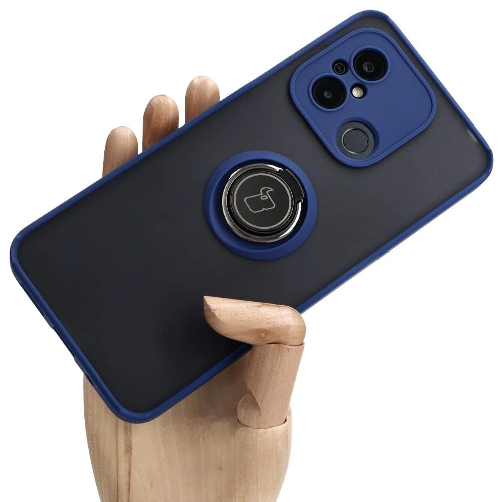Bizon Case Hybrid Ring Xiaomi Redmi 12C smoky with a navy blue frame