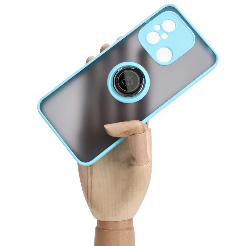 Bizon Case Hybrid Ring Xiaomi Redmi 12C rauchig mit einem hellblauen Rahmen - 6