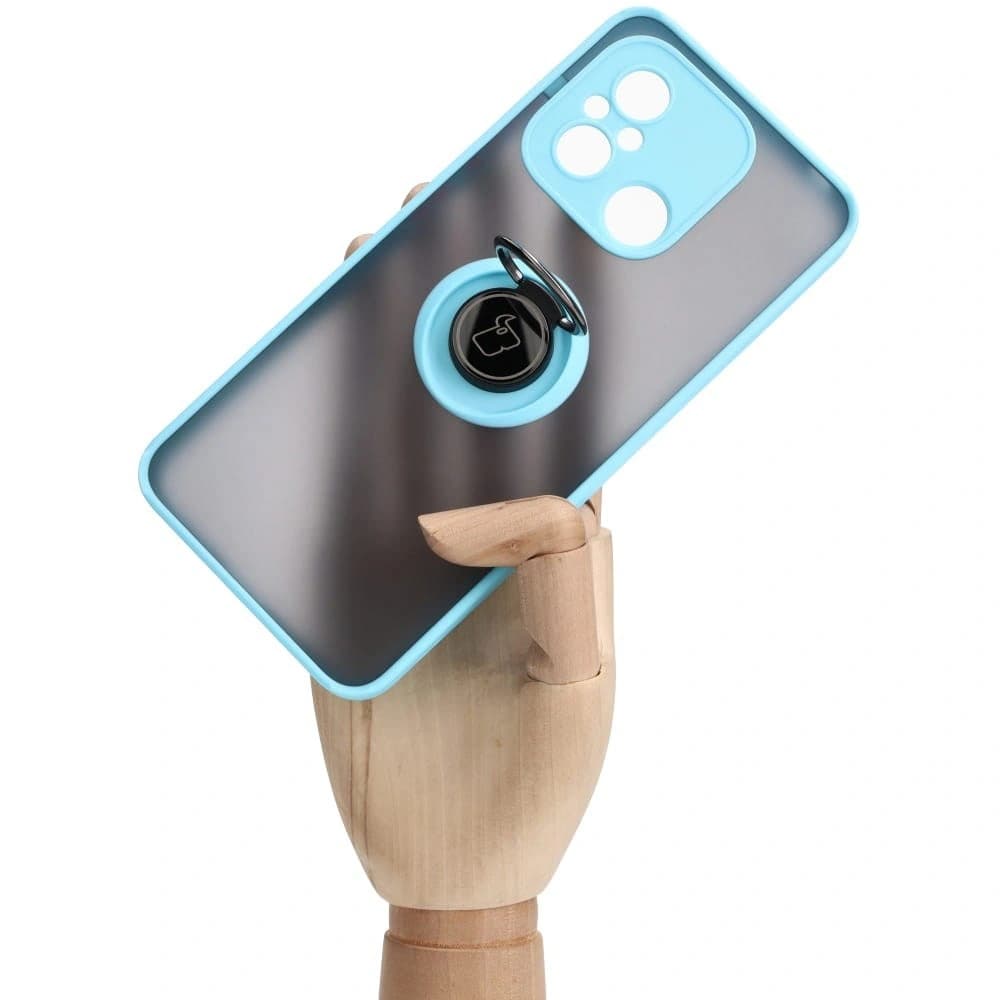 Bizon Case Hybrid Ring Xiaomi Redmi 12C rauchig mit einem hellblauen Rahmen - 7