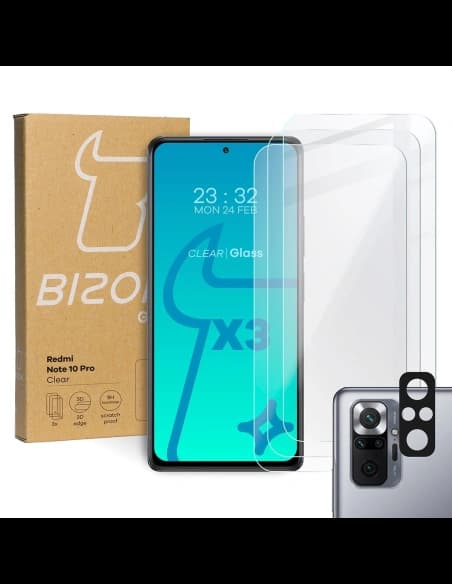 Bizon üveg tiszta edzett üveg - 3 db. + lencse üveg Redmi Note 10 Pro-hoz