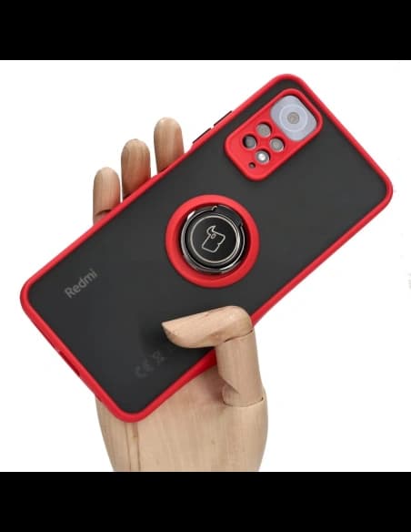 Bizon Case Hybrid Ring Xiaomi Redmi Note 11 / 11S 4G fumuriu cu un cadru roșu