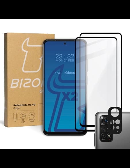 Bizon Glass Edge tempered glass - [2 PACK] + lens protection Redmi Note 11s 4G black