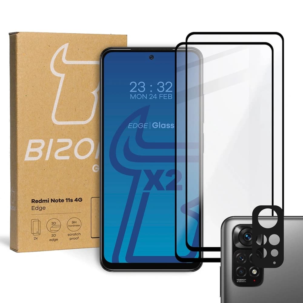 Bizon Glass Edge tempered glass - [2 PACK] + lens protection Redmi Note 11s 4G black - 1
