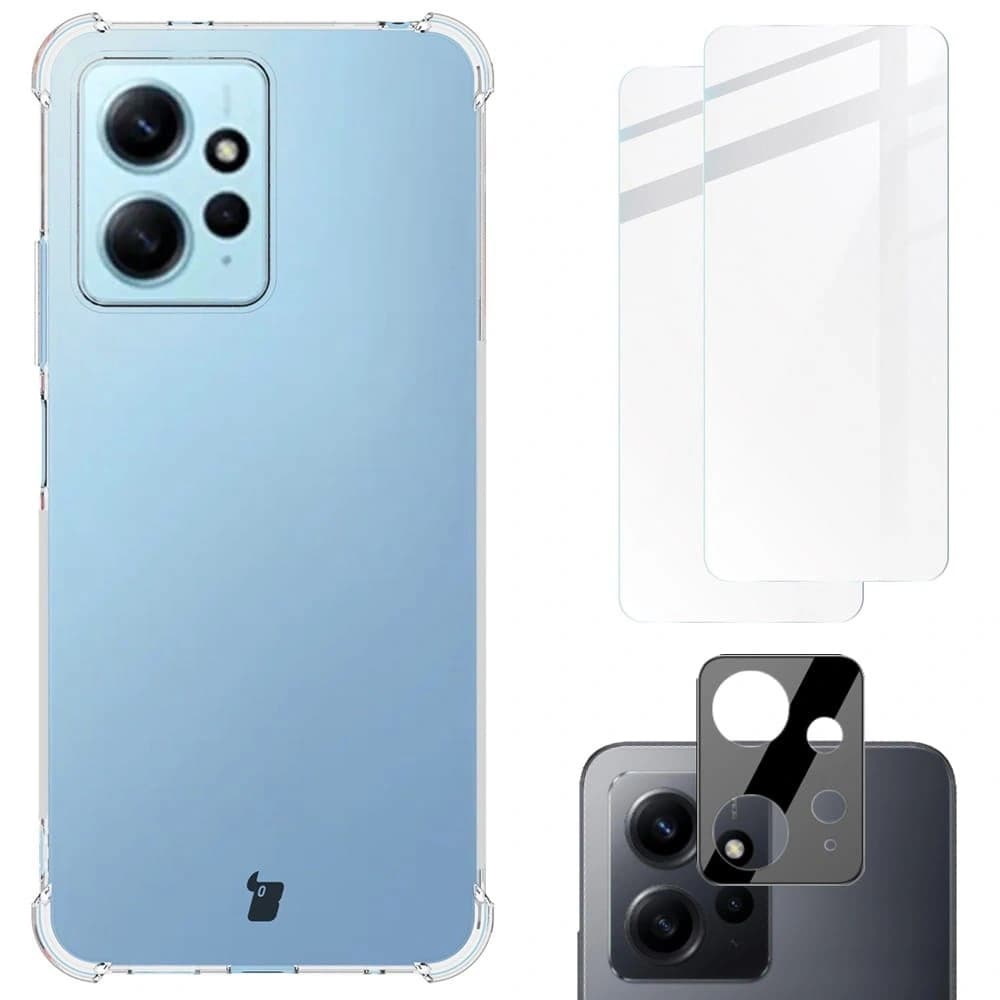 Etui + 2x sklo na obrazovku + objektiv Bizon Case Clear Pack pro Xiaomi Redmi Note 12 4G průhledné