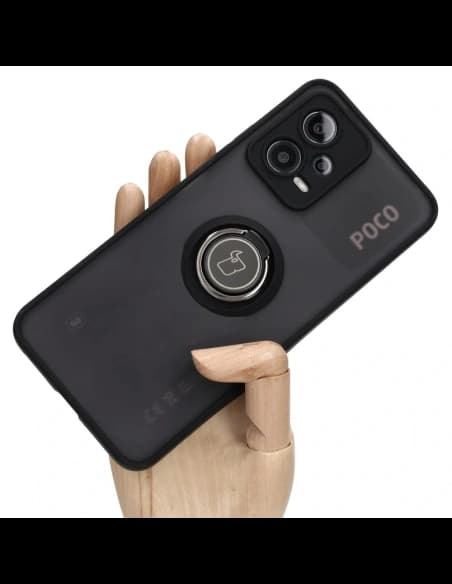 Bizon Case Hybrid Ring Xiaomi Poco X5 / Redmi Note 12 5G rauchig mit einem schwarzen Rahmen
