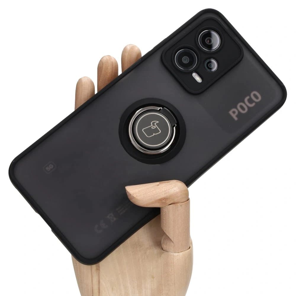 Bizon Case Hybrid Ring Xiaomi Poco X5 / Redmi Note 12 5G rauchig mit einem schwarzen Rahmen