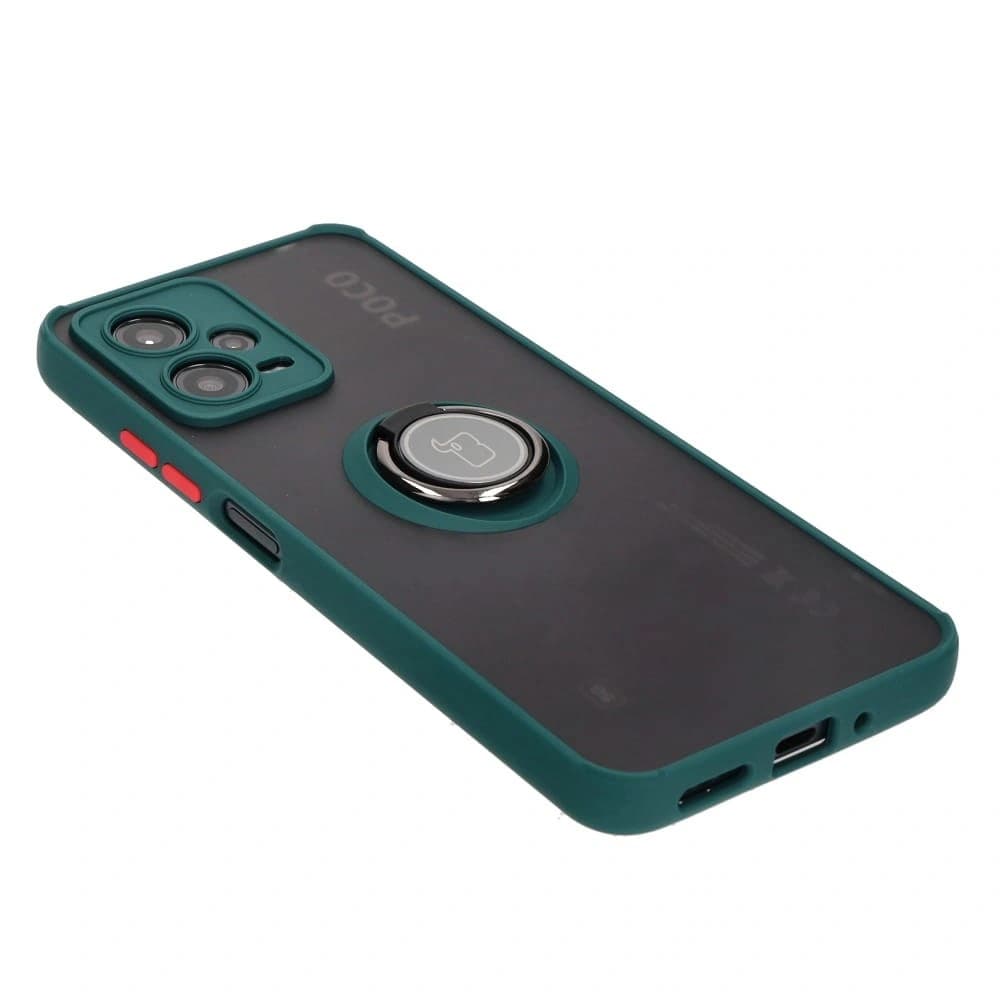 Bizon Case Hybrid Ring Xiaomi Poco X5 / Redmi Note 12 5G fumuriu cu un cadru verde închis - 4
