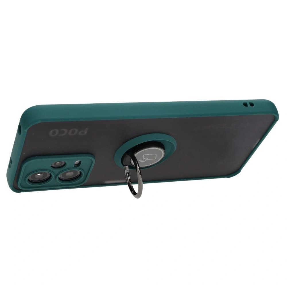Bizon Case Hybrid Ring Xiaomi Poco X5 / Redmi Note 12 5G fumuriu cu un cadru verde închis - 5
