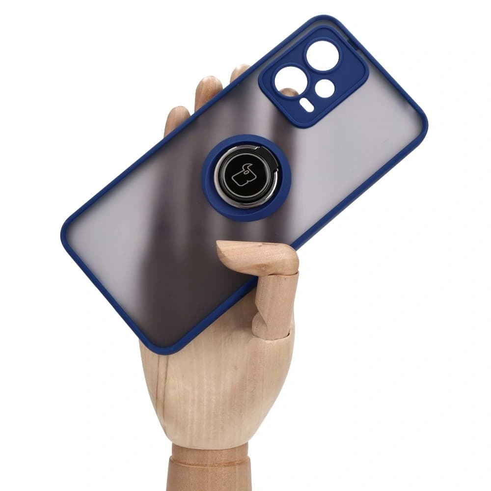 Bizon Case Hybrid Ring Xiaomi Poco X5 / Redmi Note 12 5G rauchig mit einem marineblauen Rahmen - 6