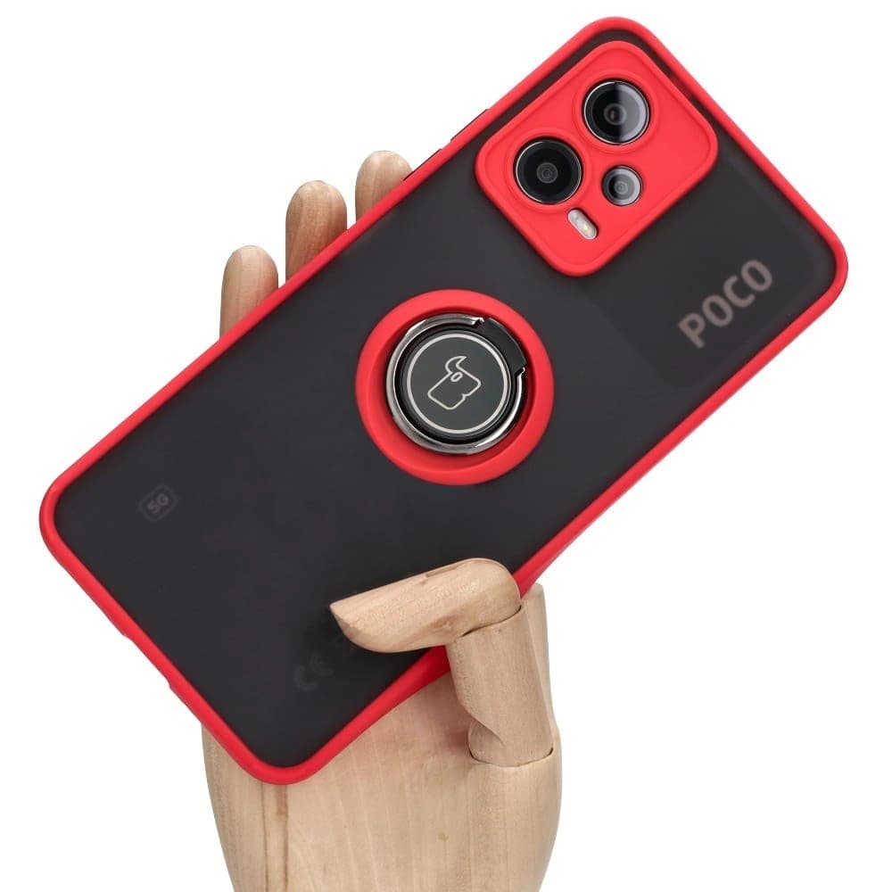 Bizon Case Hybrid Ring Xiaomi Poco X5 / Redmi Note 12 5G smoky with a red frame