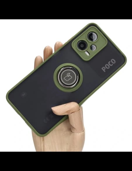 Bizon Case Hybrid Ring Xiaomi Poco X5 / Redmi Note 12 5G smoky with a green frame