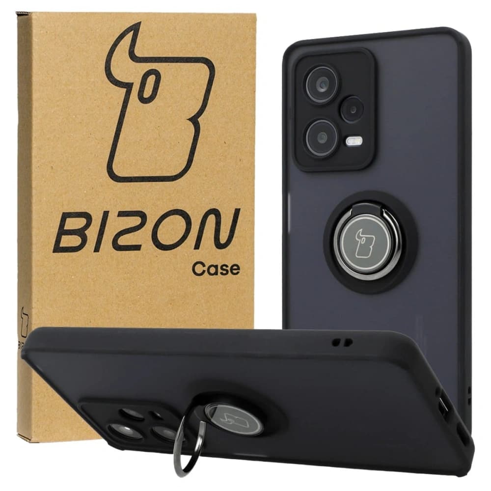 Bizon Case Hybrid Ring Xiaomi Redmi Note 12 Pro 5G rauchig mit einem schwarzen Rahmen