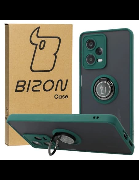 Bizon Case Hybrid Ring Xiaomi Redmi Note 12 Pro 5G fumurie cu un cadru verde închis