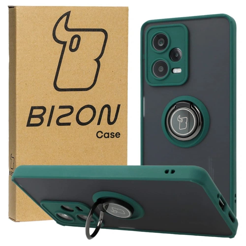Bizon Case Hybrid Ring Xiaomi Redmi Note 12 Pro 5G fumurie cu un cadru verde închis