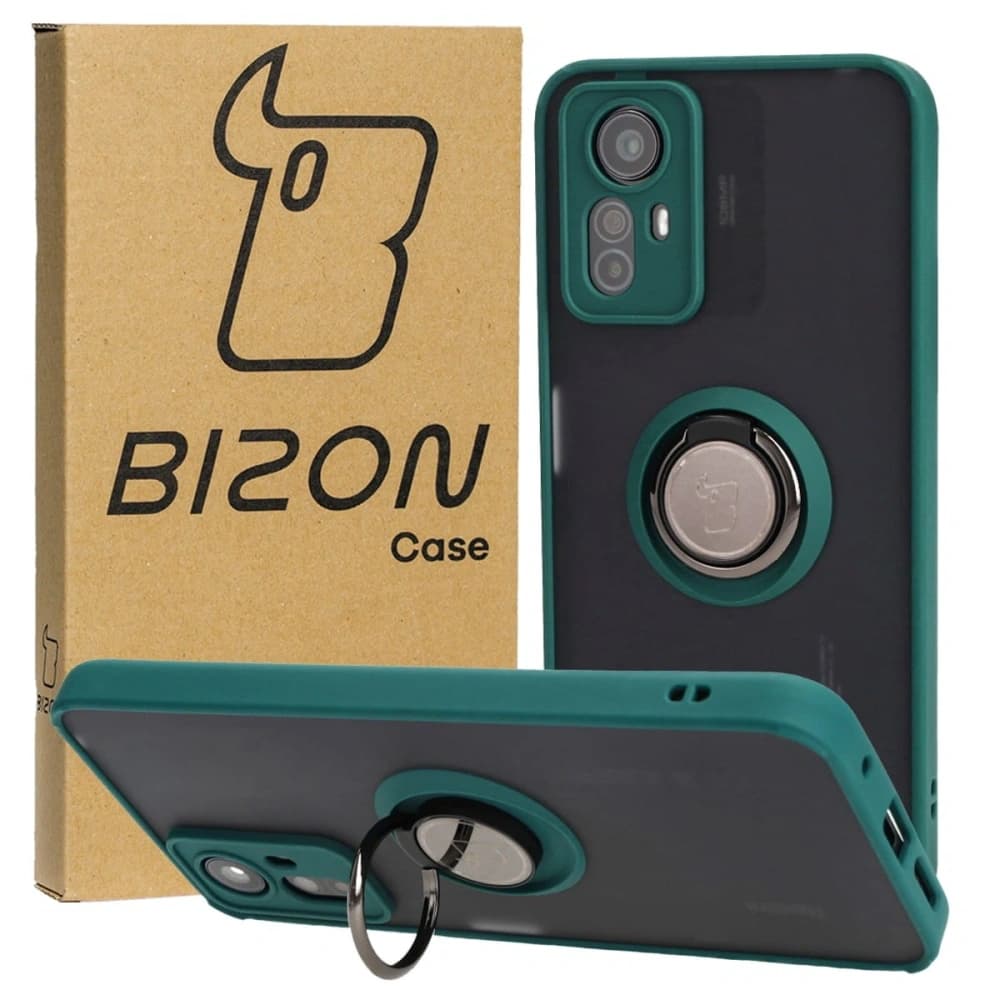 Bizon Case Hybrid Ring Xiaomi Redmi Note 12S smoky with a dark green frame - 1